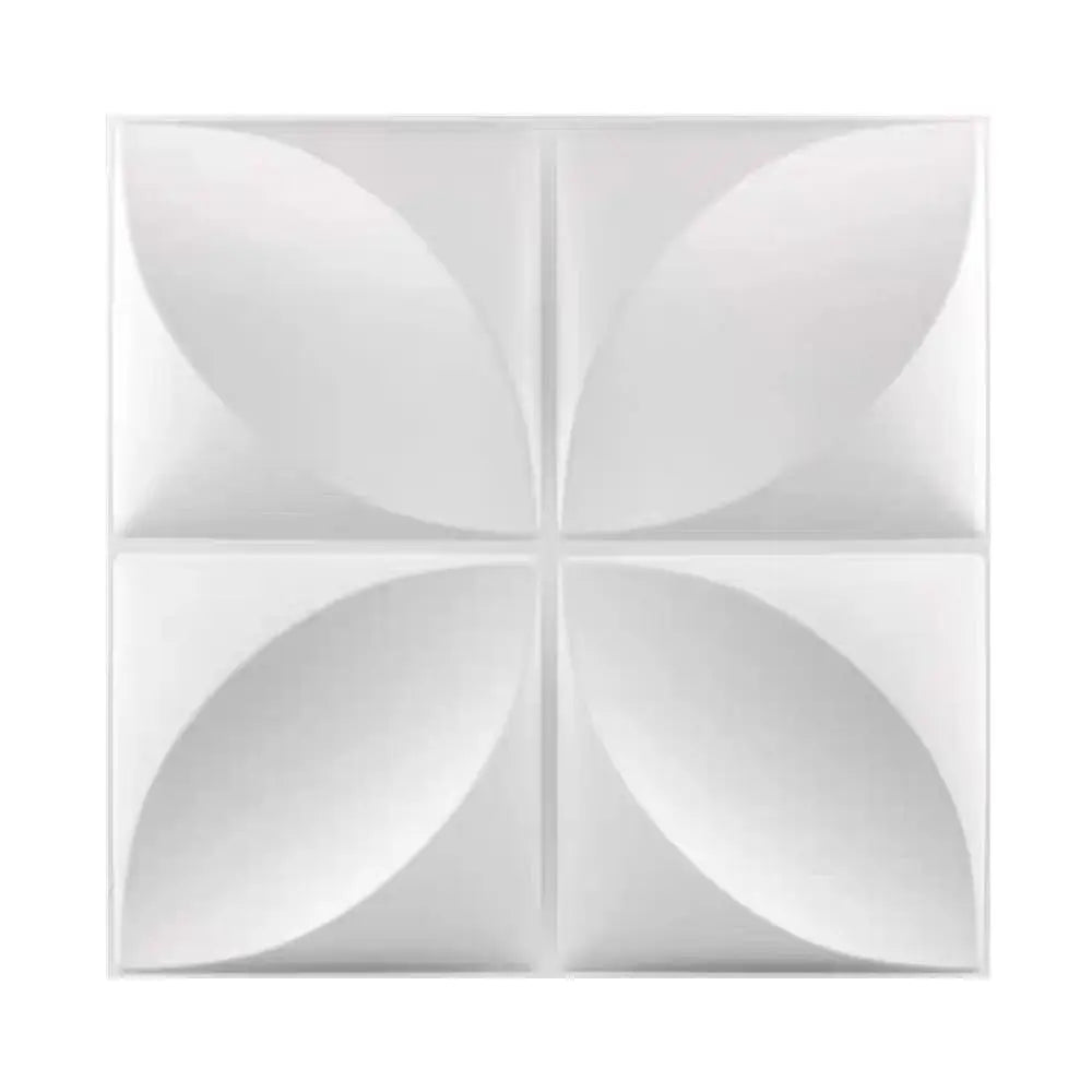 Square white wall tile with a 3D curved, four-petal floral design and a smooth, waterproof finish.