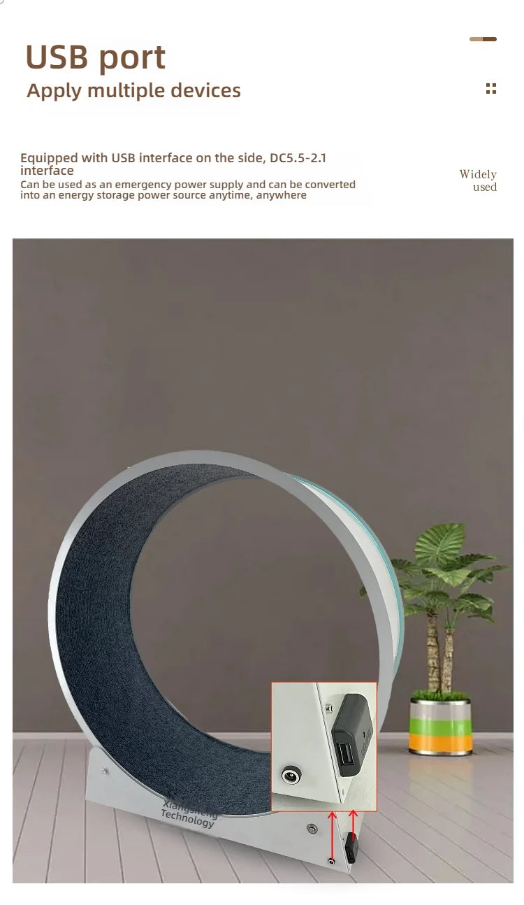 Grey pet exercise wheel with dark carpet track and a side USB port for charging devices.