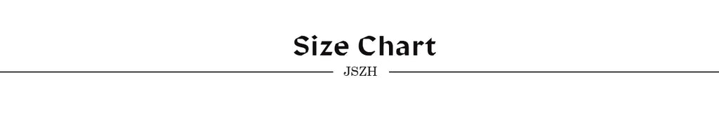 A simple, black and white size chart heading with text centered on a thin horizontal line.