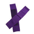 Pair of purple athletic compression sleeves with ribbed cuffs and textured detailing for improved grip.
