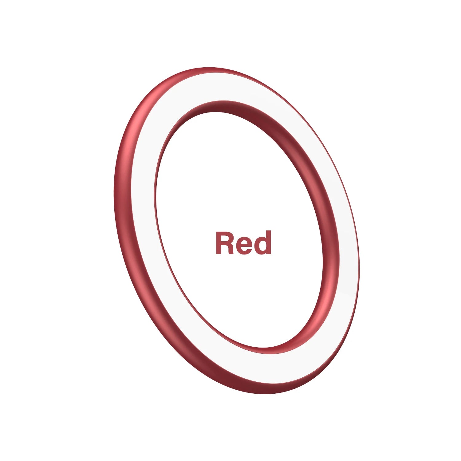 A red, circular magnetic wireless charger featuring a sleek, minimalist ring design on a white background.