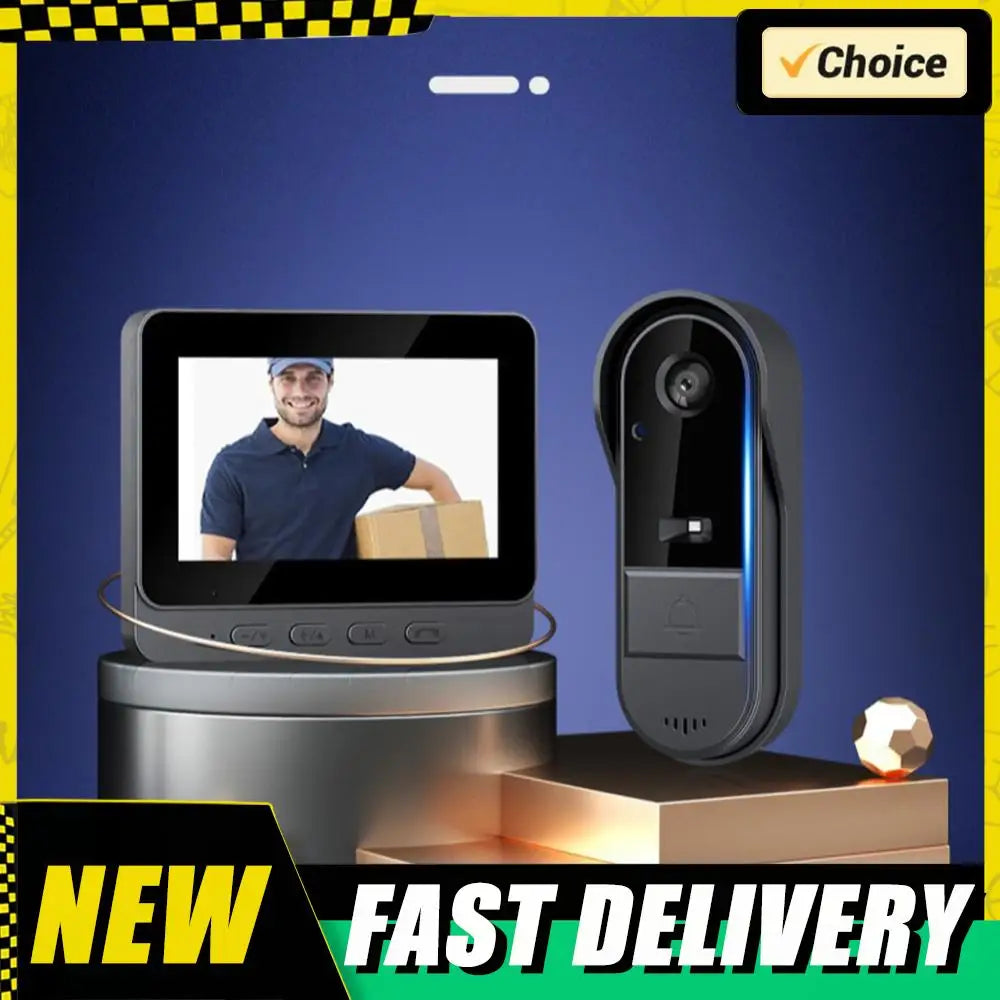 2.4G WiFi Wireless Video Doorbell HD Doorbell Camera 4.3 Inch IPS Screen Home Security Door Eye Camera for Home Office Apartment