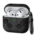 Black silicone AirPods case with retro gaming controller design and carabiner, for AirPods Pro.