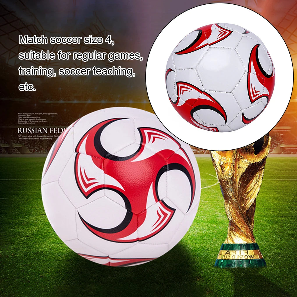 Size 4 football with a white, red, and black patterned design, ideal for matches, training, and practice.