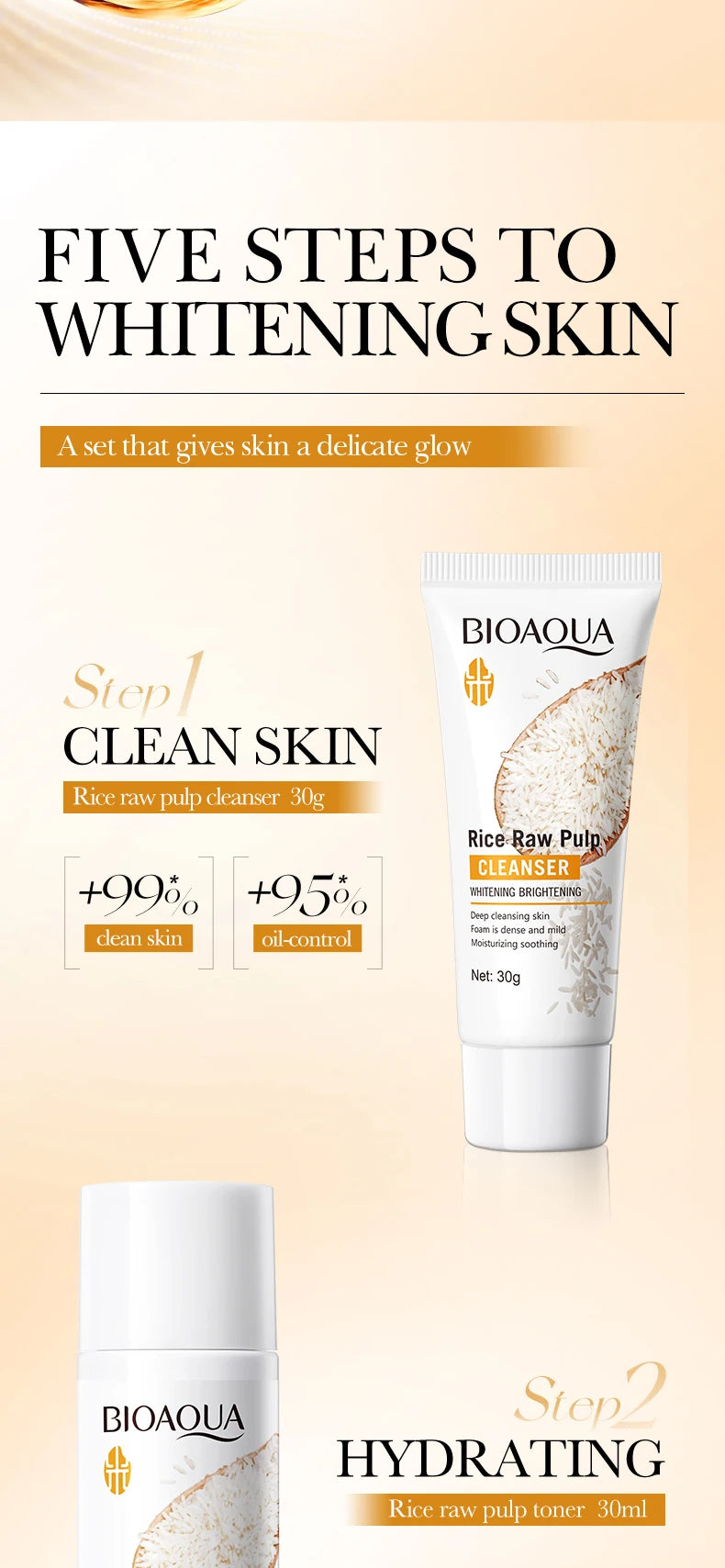 White rice raw pulp facial cleanser in a 30g tube, designed for deep cleansing, oil control, and skin brightening.