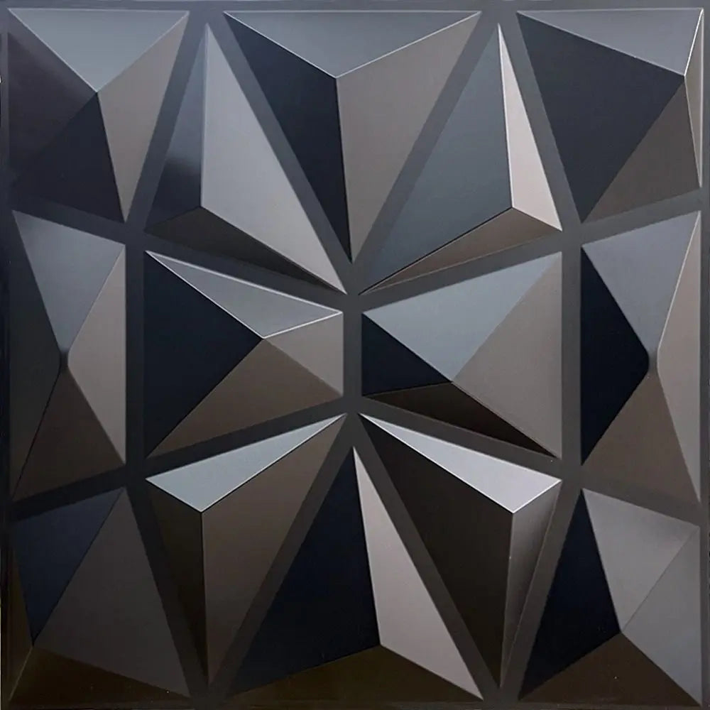 Dark grey 3D wall panel with a geometric diamond pattern and a modern, angular relief design.