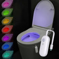 Rechargeable, motion-sensor toilet light featuring a white flexible arm and multiple colour-changing LED modes.
