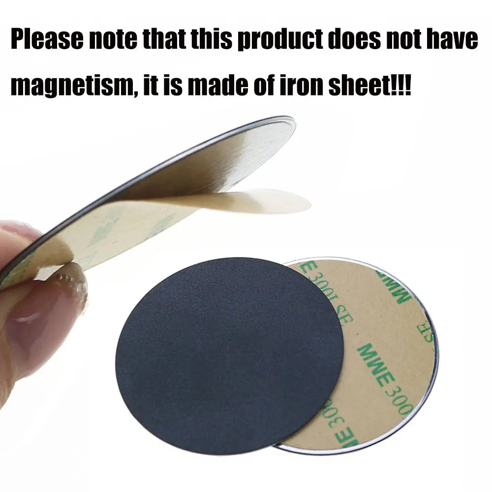 Round, non-magnetic iron discs with adhesive backings, shown being peeled from their protective liners.