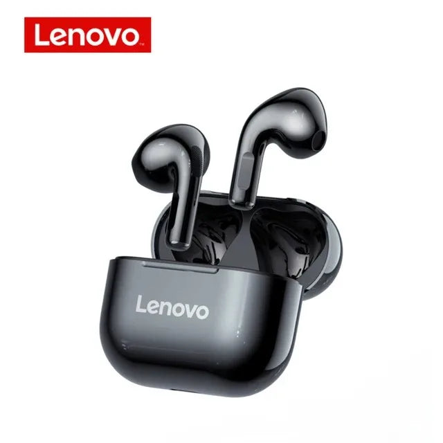 Glossy black wireless earbuds and charging case with a sleek, modern design.