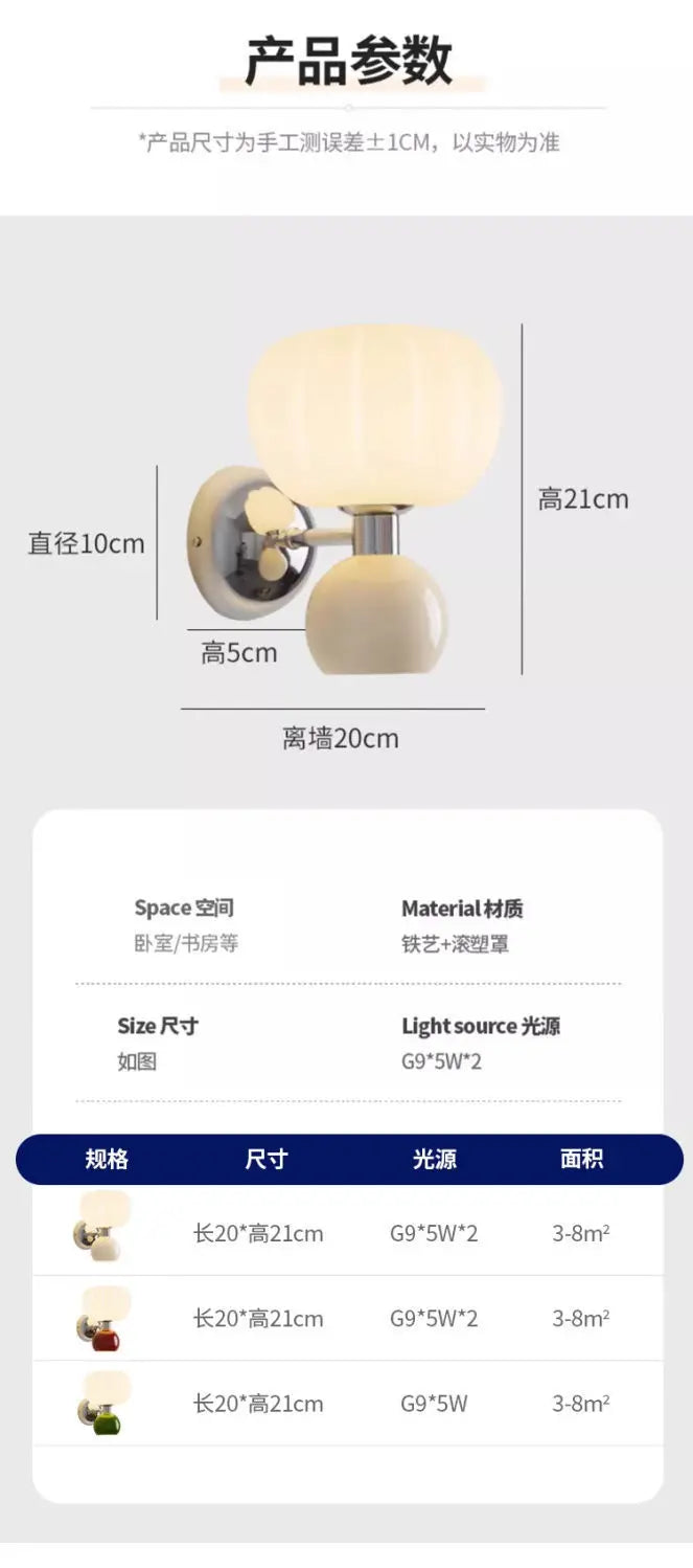 Cream-coloured double-head wall lamp with a ribbed, pumpkin-shaped glass shade and a minimalist, elegant design.